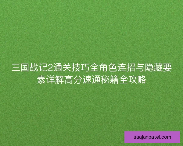 三国战记2通关技巧全角色连招与隐藏要素详解高分速通秘籍全攻略